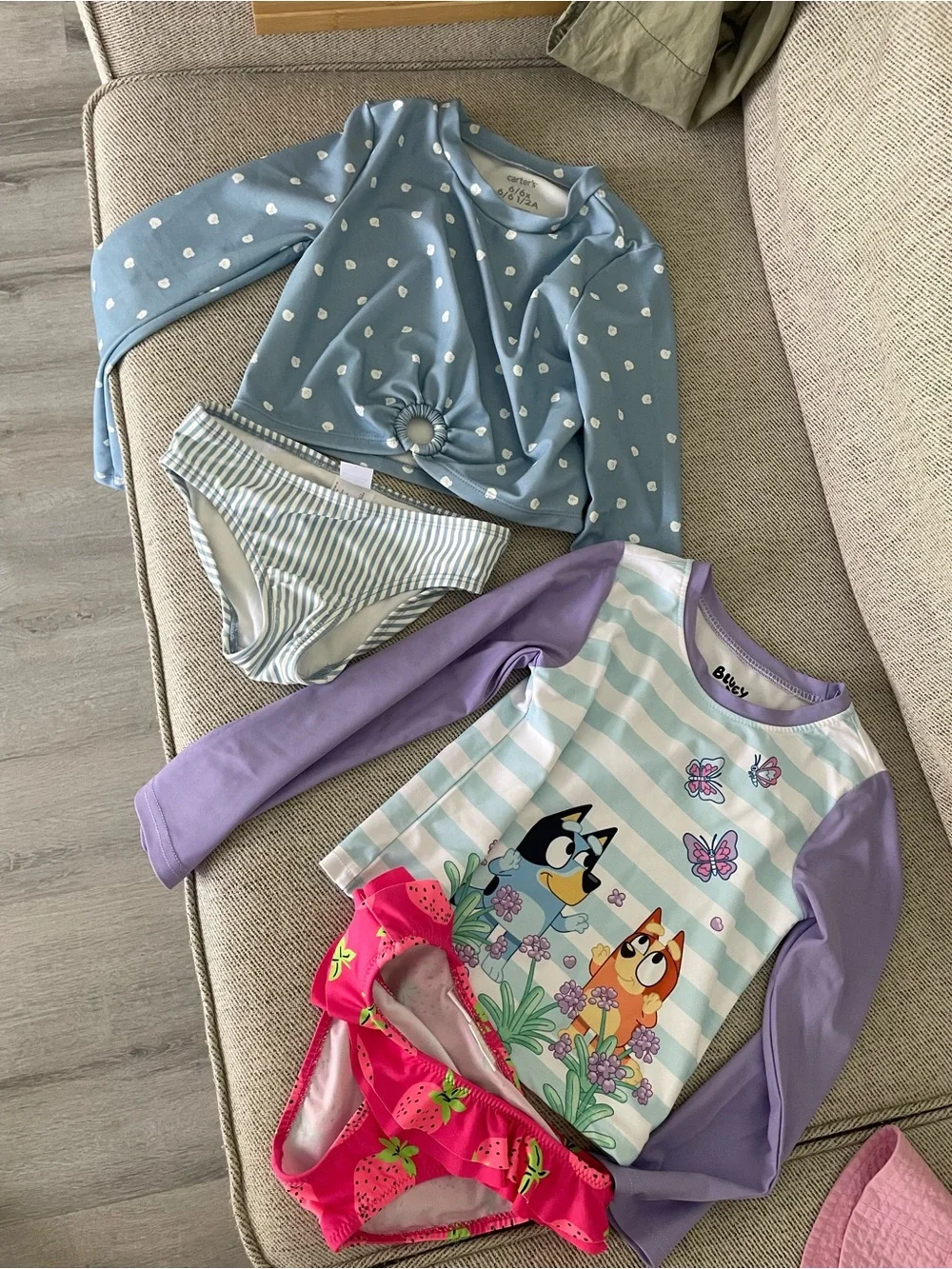 OshKosh B'gosh Girls Long-Sleeve Rashguard Swim Set - Blue, Lavender, Pink